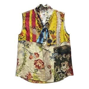 Oscar De La Renta Boho Patchwork Tie-Neck Sleeveless Blouse - Multicolor